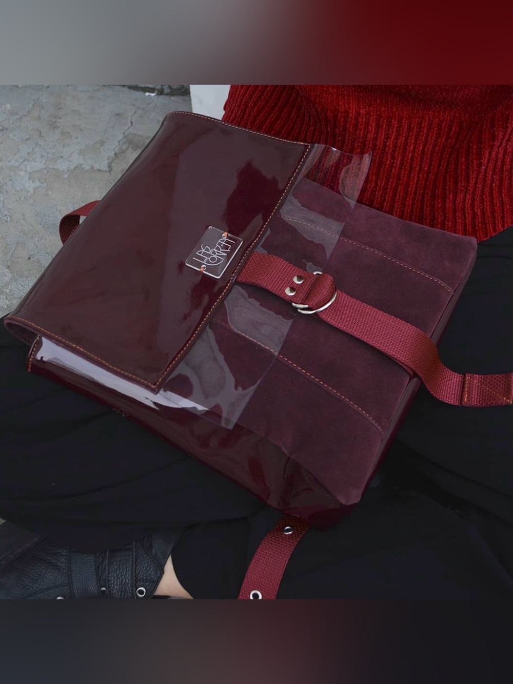 Las Correa Burgundy Suede Shoulder Bag